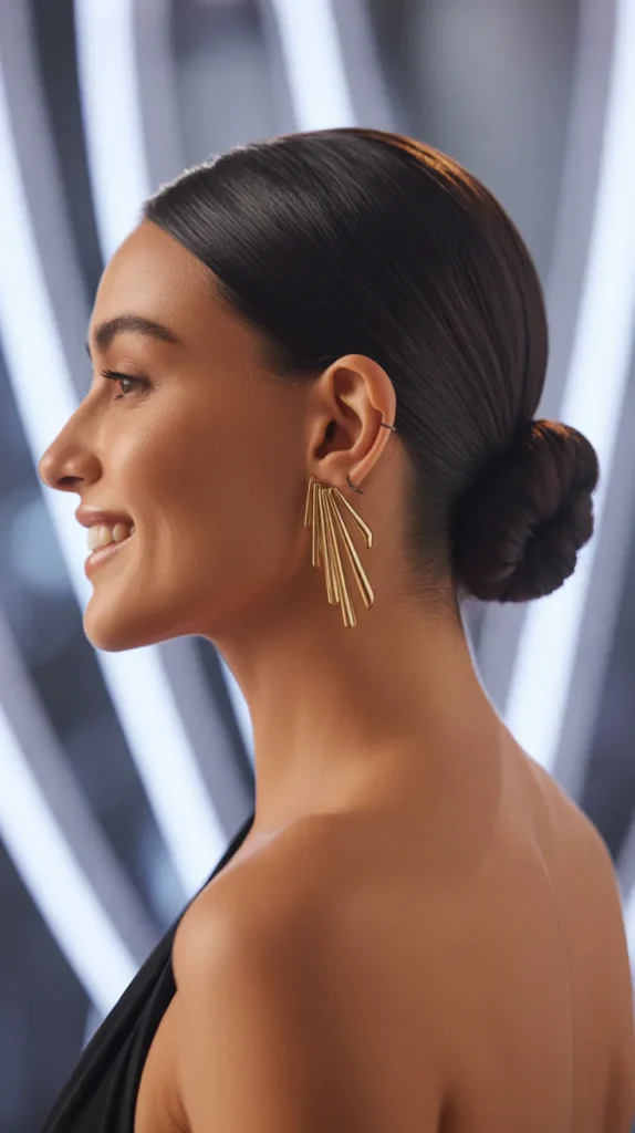 Sleek Low Bun with Statement Earrings