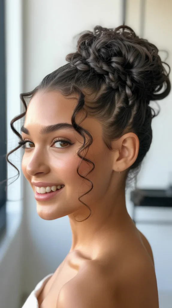Low Braided Bun with Curls