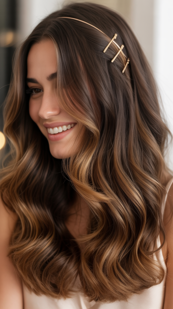 Chocolate Brown Balayage with Hair Accessories