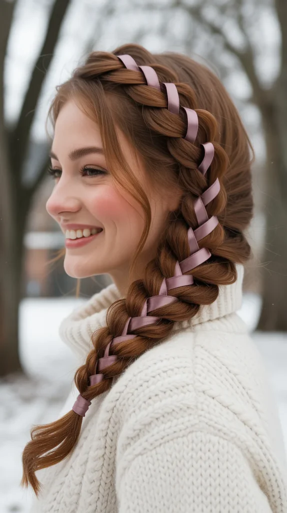 Ribbon-Accented Winter Hair Braid