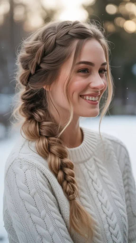 Side-Swept Winter Hair Braid