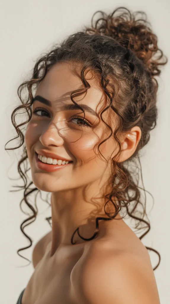 Messy Top Knot with Loose Curls