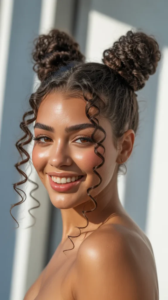 Double Space Buns with Curly Ends