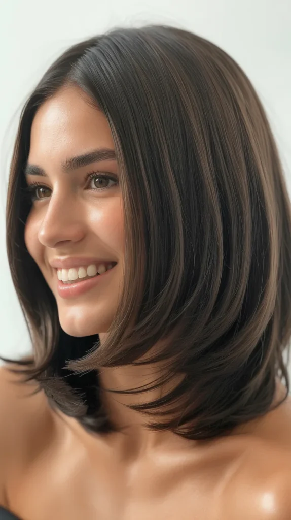 Sleek Lob with Layers and Side Part
