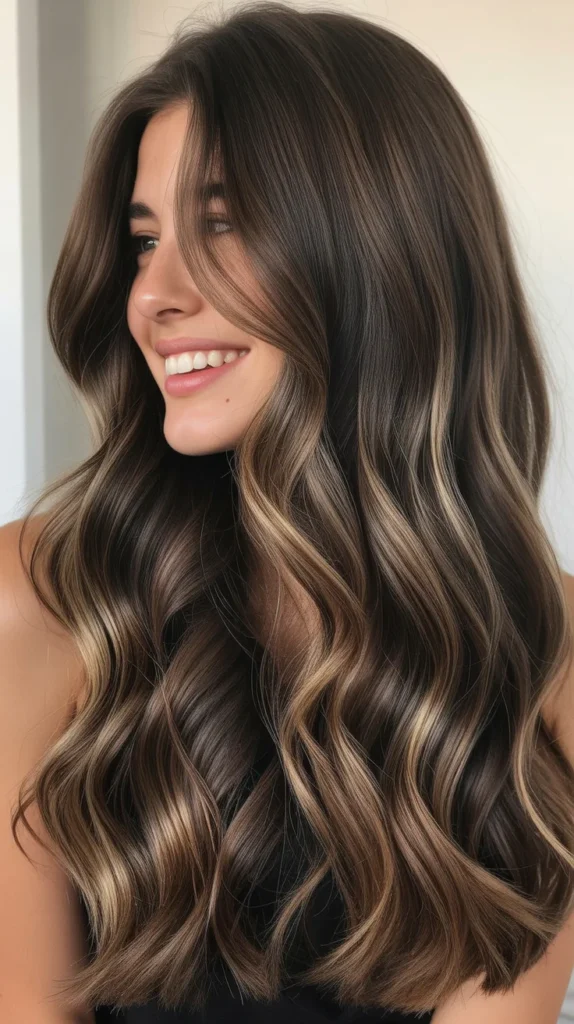 Chocolate Brown Balayage with Ash Brown Ends