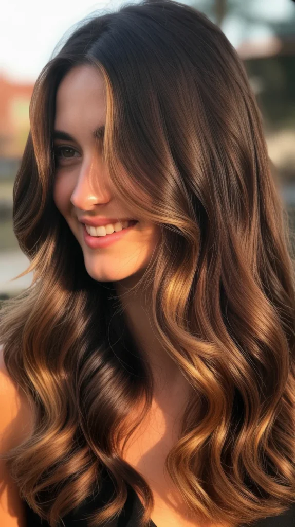 Chocolate Brown Balayage with Golden Hues