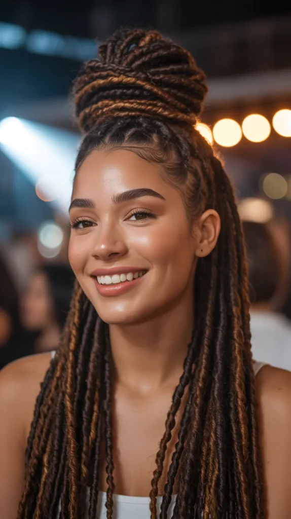 Faux Locs in a High Bun