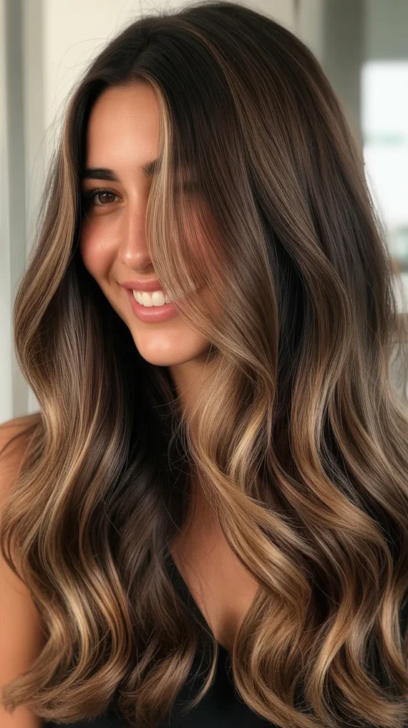 Chocolate Brown Balayage with Blonde Tips