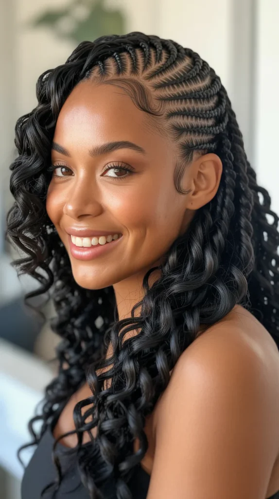 Side Cornrow and Loose Curls