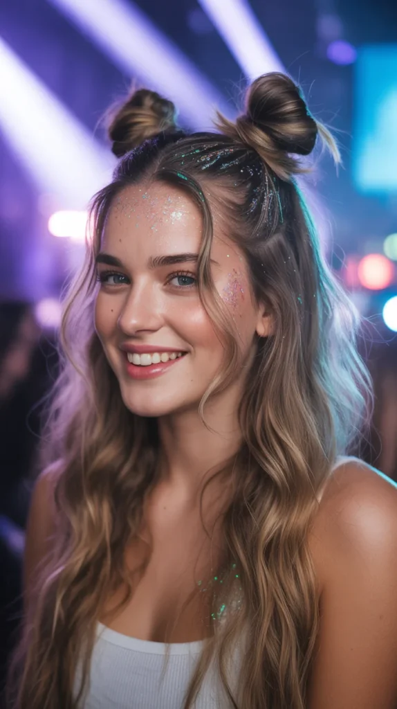  Half-Up Space Buns with Glitter