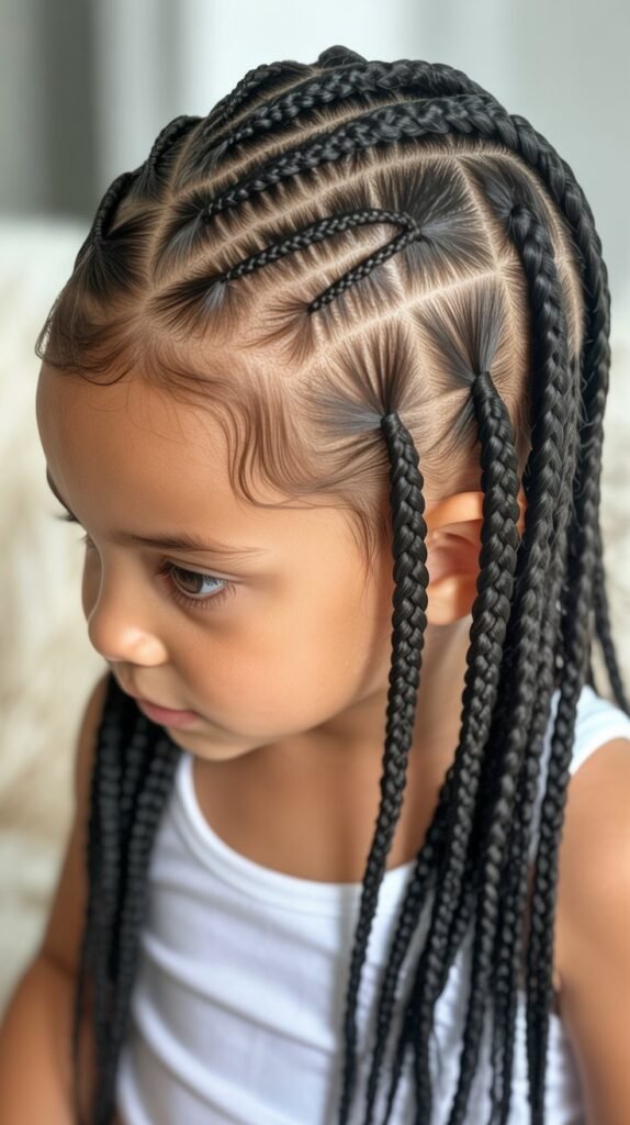  Kids' Layered Feed-In Knotless Braids