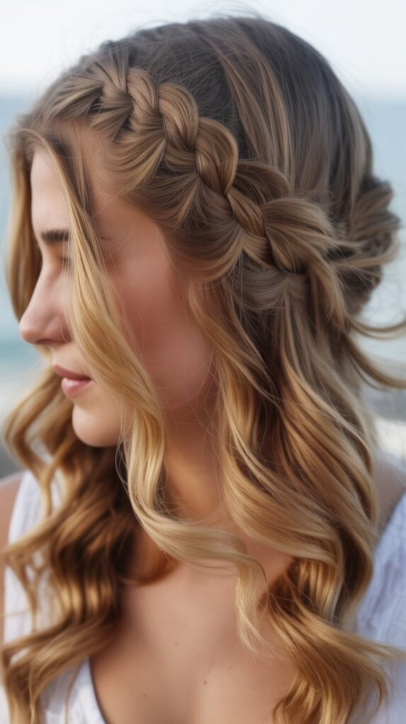 Side-Part Braids with Loose Waves for a Casual, Beachy Look