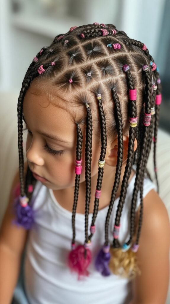  Kids' Feed-In Knotless Braids with Accessories