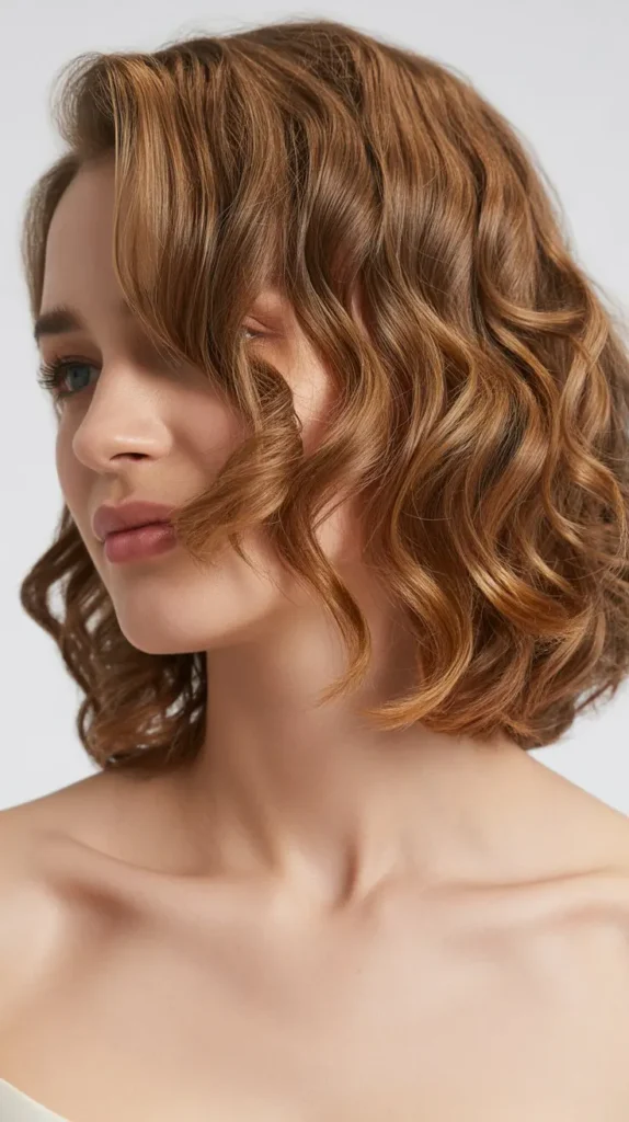Loose Curls for Medium-Length Hair with a Side Part
