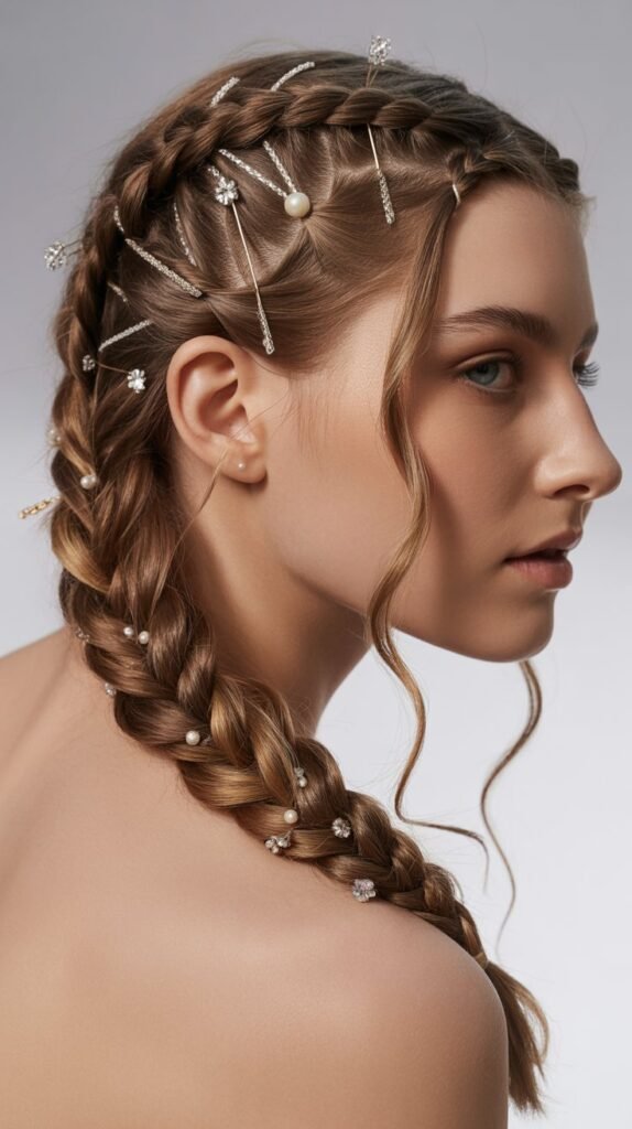 Side-Part Braids with Hair Accessories for Extra Sparkle