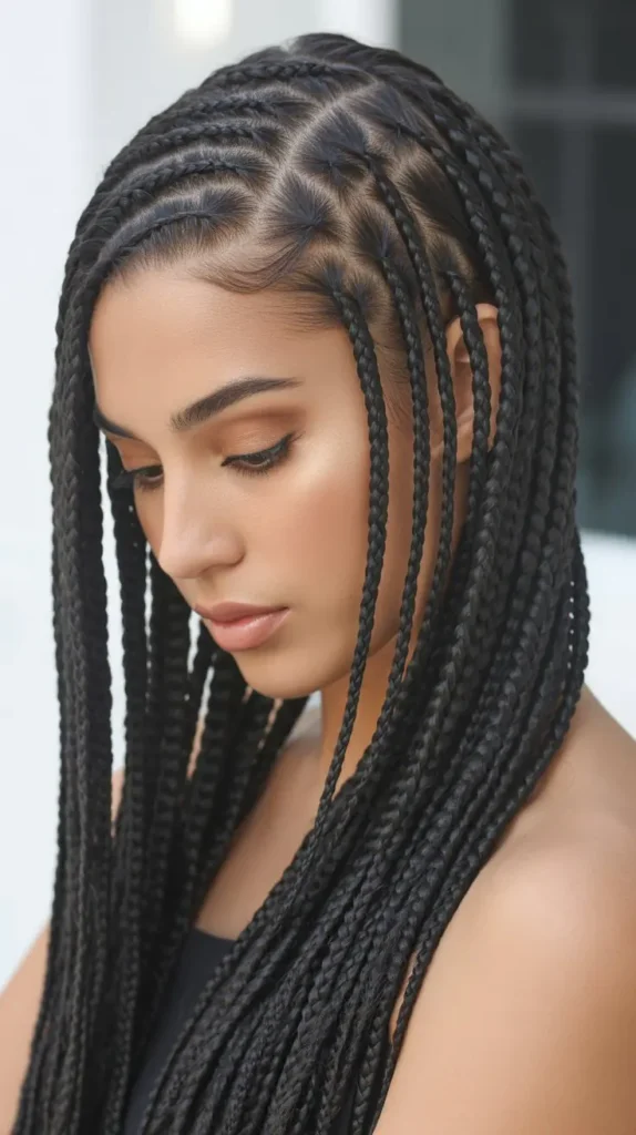 Classic Side Part Knotless Braids with a Side Sweep
