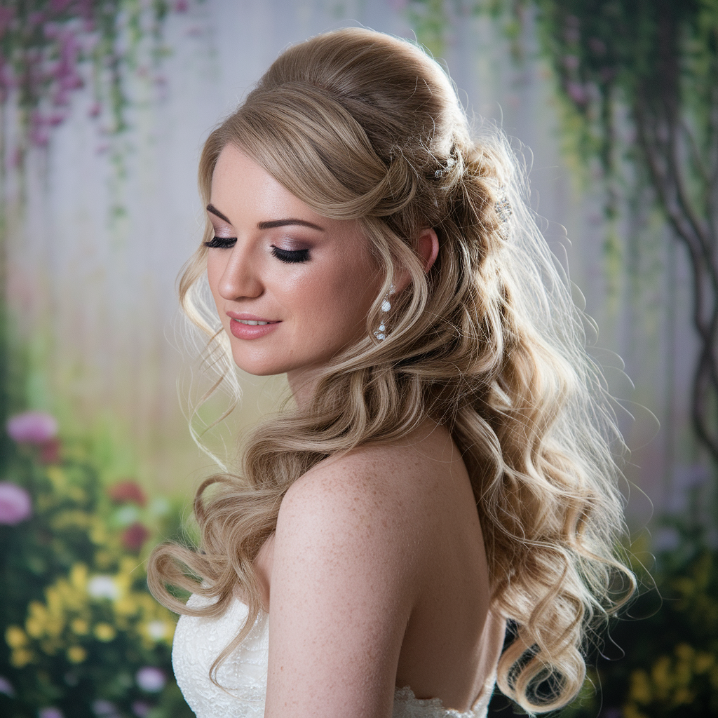 Classic Half-up Half-down Wedding Hairstyles with Loose Curls