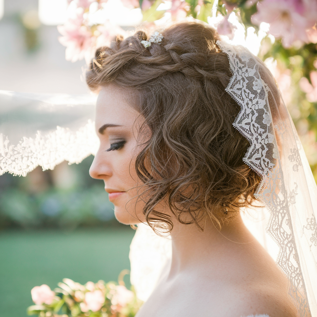 Short Curly Hair Half-up Half-down Wedding Hairstyles