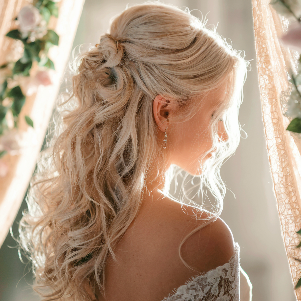 Classic Half-up Half-down Wedding Hairstyles with Curls