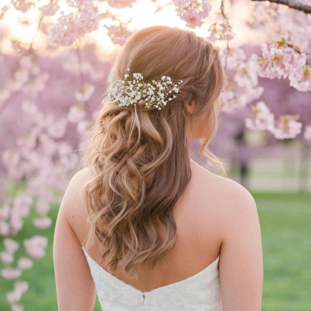 Half-up Half-down Wedding Hairstyles with Flowers