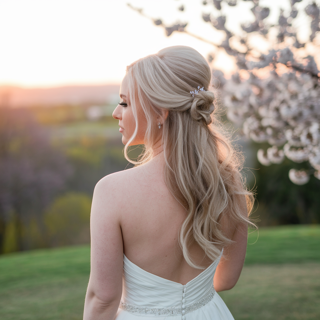 Half-up Half-down Wedding Hairstyles with an Elegant Knot