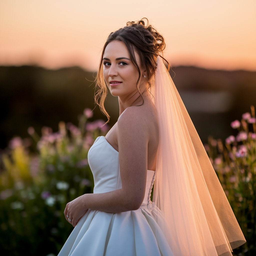 Half-up Half-down Wedding Hairstyles with a Tulle Veil