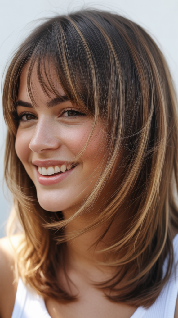 Medium Shag Bangs with Subtle Highlights: Bright and Fresh