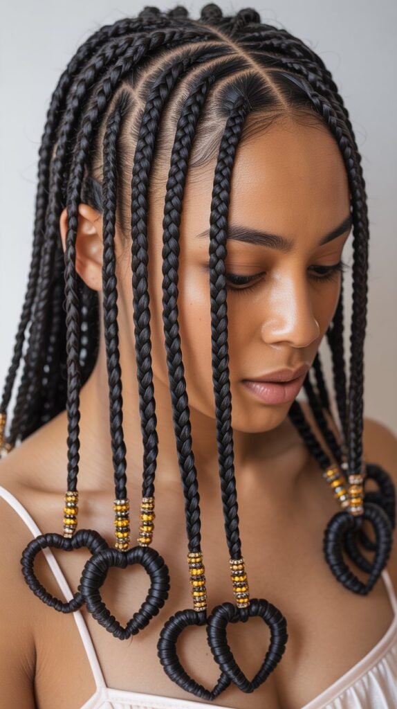 Chic Fulani Knotless Braids with Heart-Shaped Ends