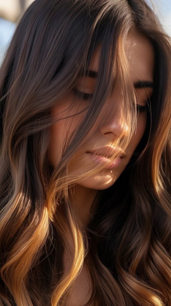 Subtle Honey Highlights for Dark Hair