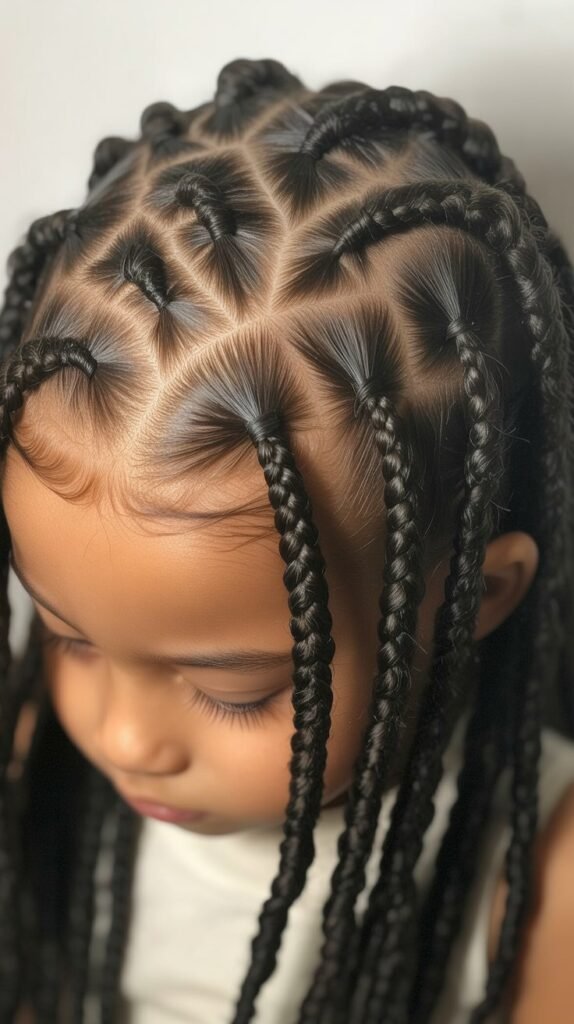 Kids' Feed-In Knotless Braids with Dreadlock Accents