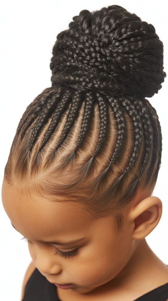 Kids' Feed-In Knotless Braids with a Bun