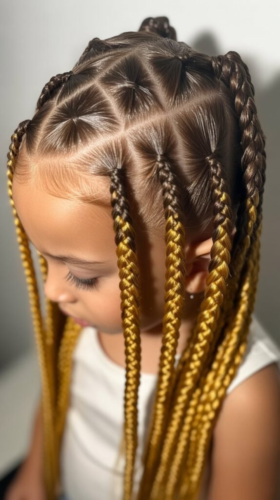 Kids' Feed-In Knotless Braids with Dual Colors