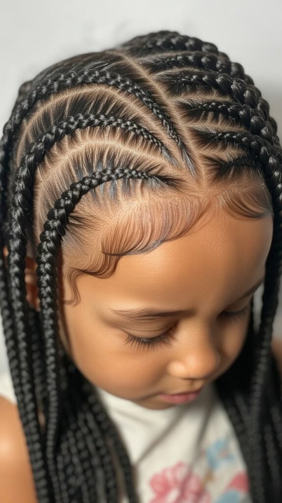 Kids' Side Swept Feed-In Knotless Braids