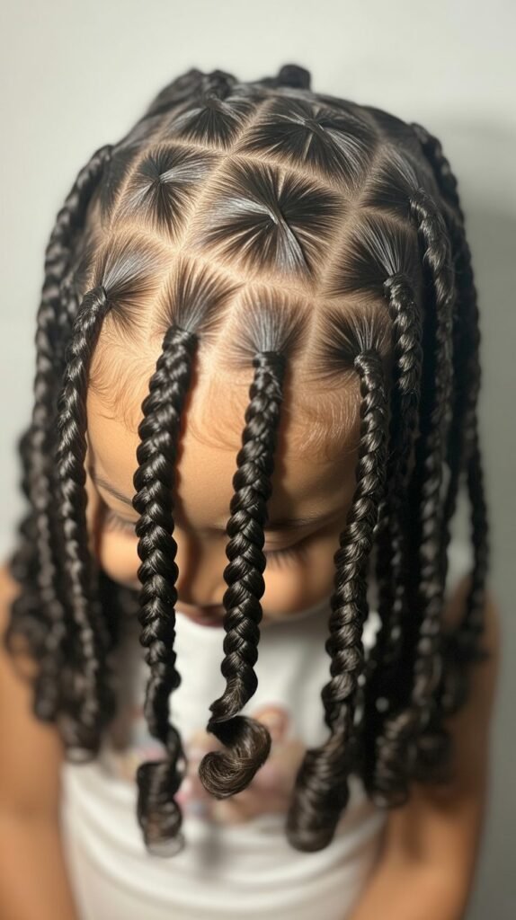 Kids' Feed-In Knotless Braids with Curly Ends