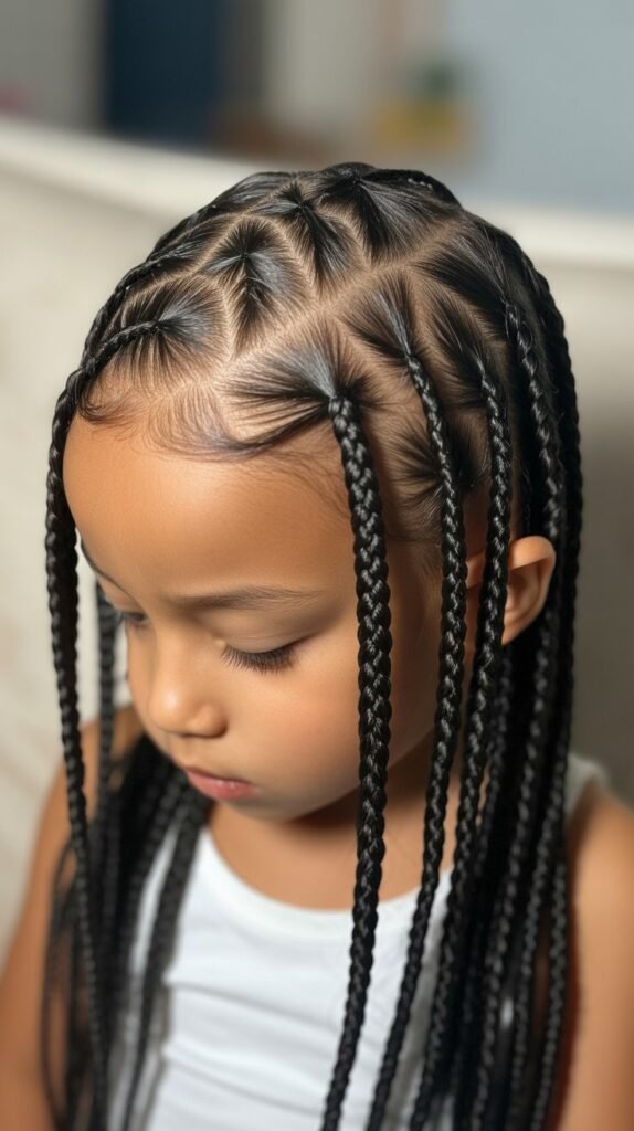 Kids' Knotless Braids Featuring Feed-In Style