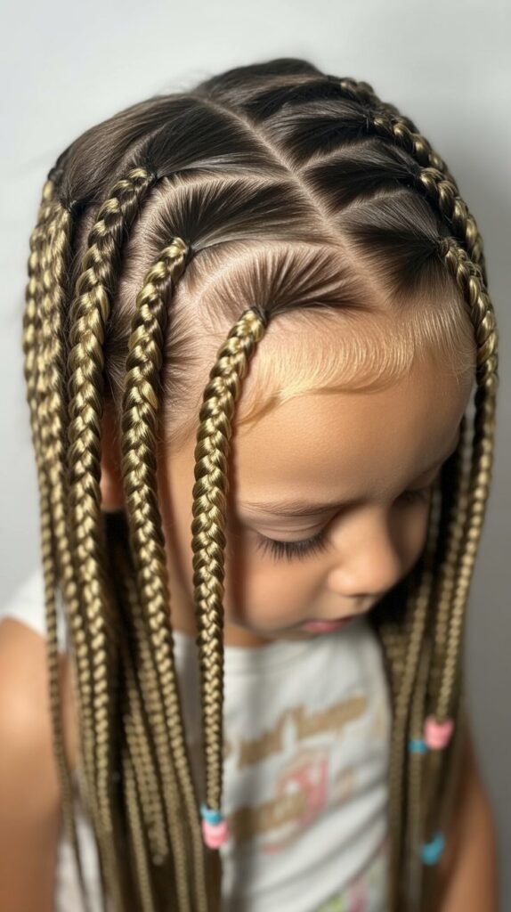 Kids' Feed-In Knotless Braids with Highlights