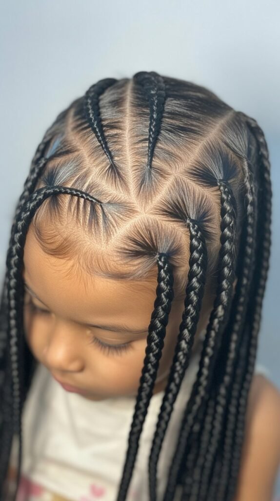 Kids' Feed-In Knotless Braids with Heart Patterns