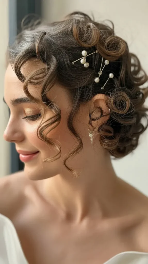 Short Curly Hair Half-up Half-down Wedding Hairstyles