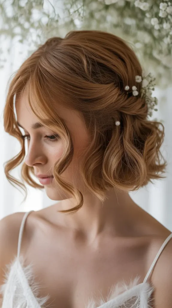 Simple Half-up Half-down Bridesmaid Hairstyles for Short Hair