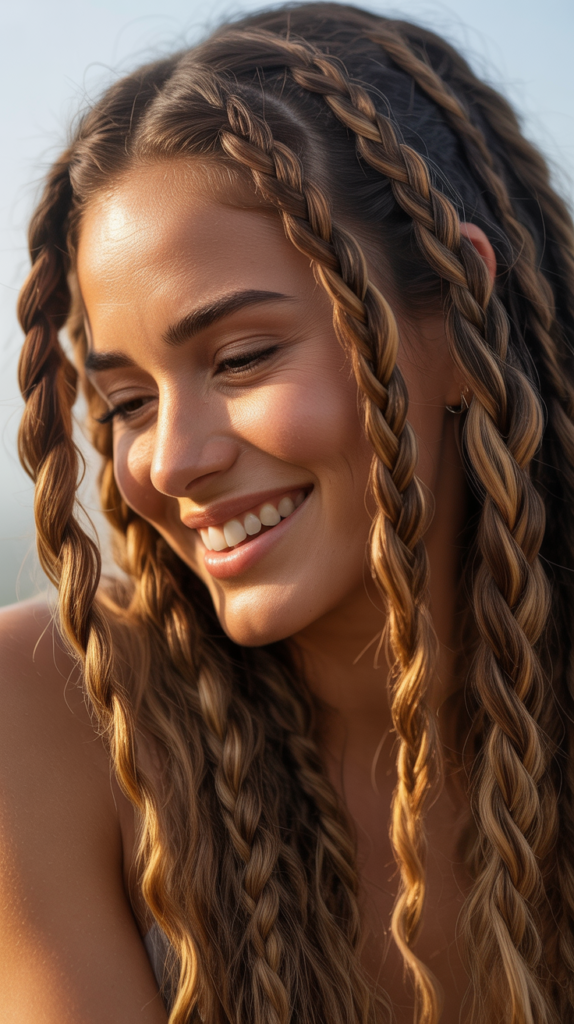 Honey Brown in Braids with Golden Streaks