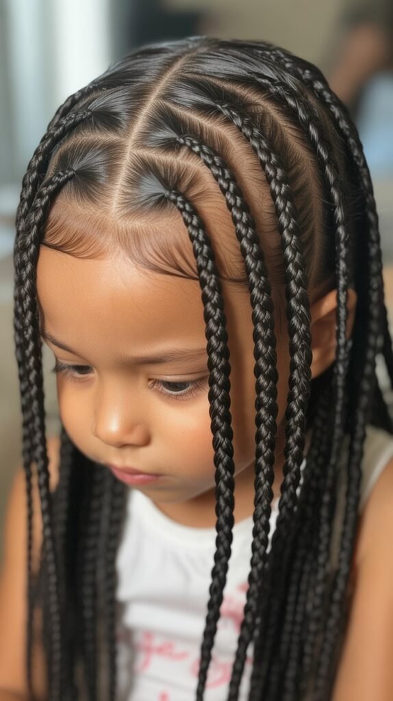 Kids' Feed-In Knotless Braids with Fringe