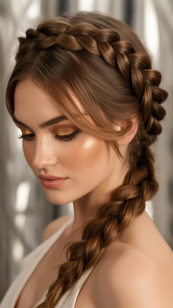 Side-Part Braids with a Crown Braid for a Royal Finish