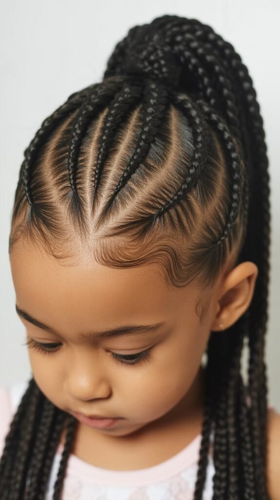 Kids' High Ponytail Feed-In Knotless Braids