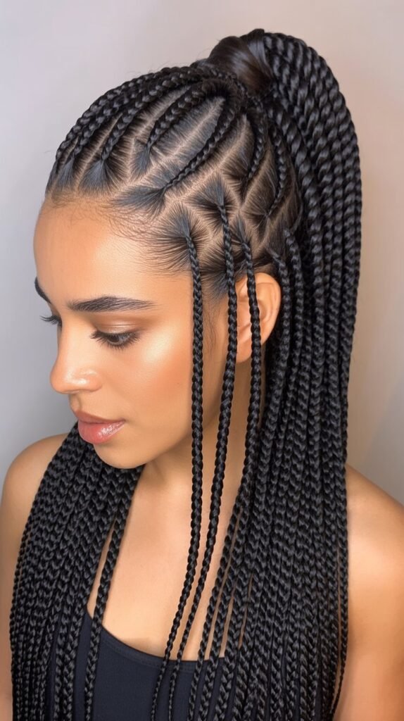 Chic Half-Up, Half-Down Feed-In Knotless Braids for a Flirty, Stylish Look!