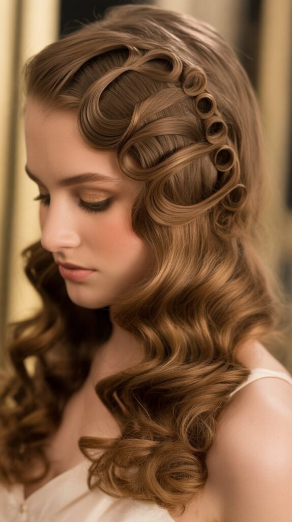 Side-Part Braids with Pin Curls for Vintage Glamour