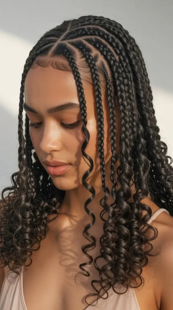 Fulani Knotless Braids with Defined Curls at the Ends