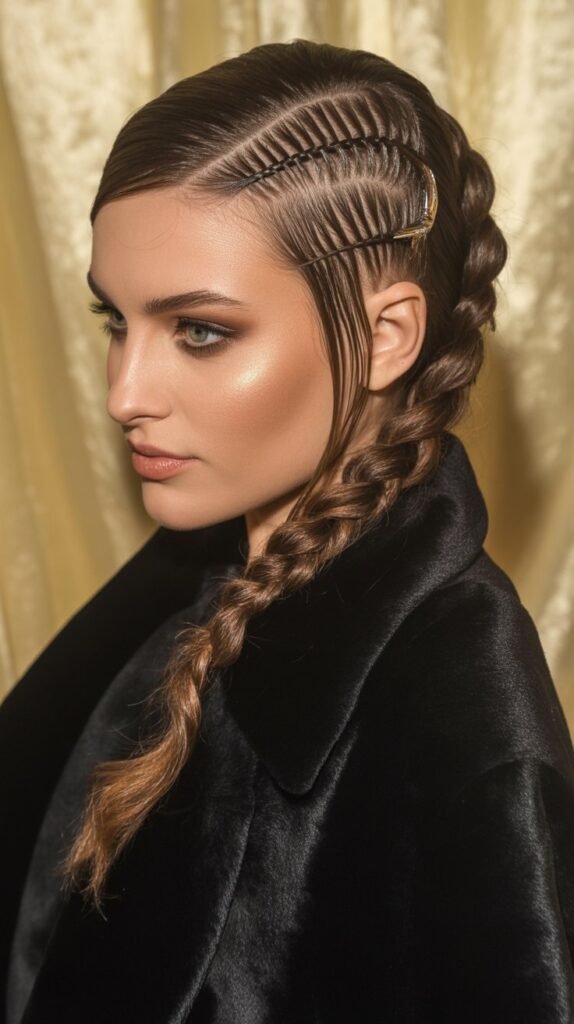 Glamorous Side-Part Braids for a Red-Carpet Look