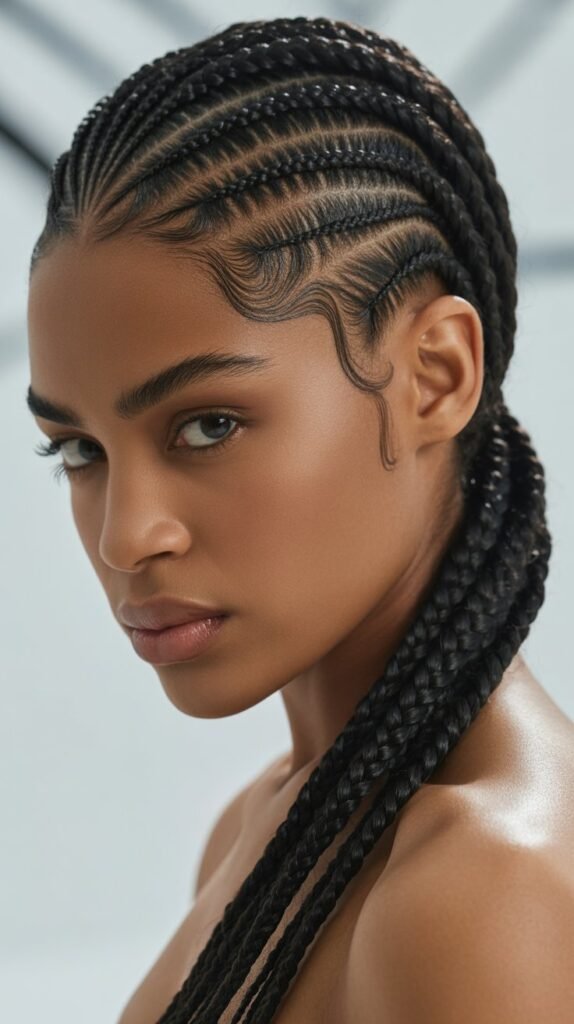 Elegant Black Side-Part Braids for a Timeless Style