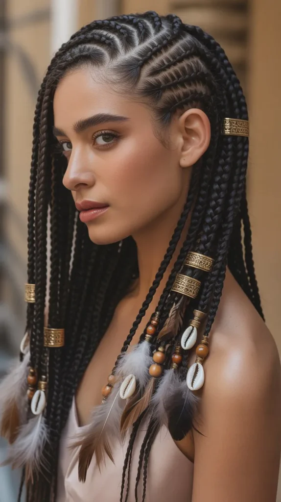 Chic Side Part Knotless Braids with a Boho Twist