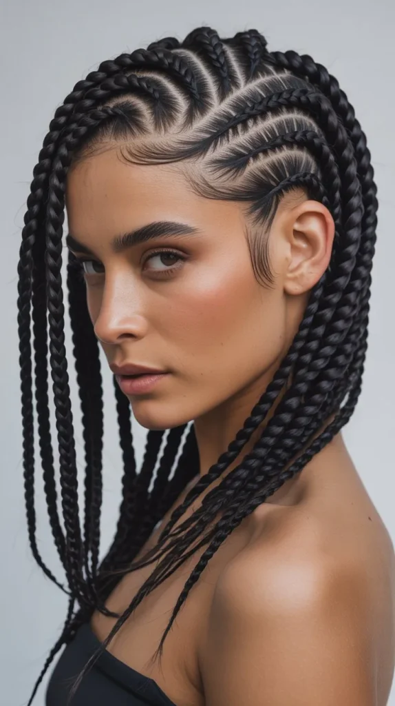  Edgy Side Part Knotless Braids with Shaved Sides